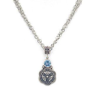 Reve Jewelry Triple Strand Necklace with Blue Topaz Pendant